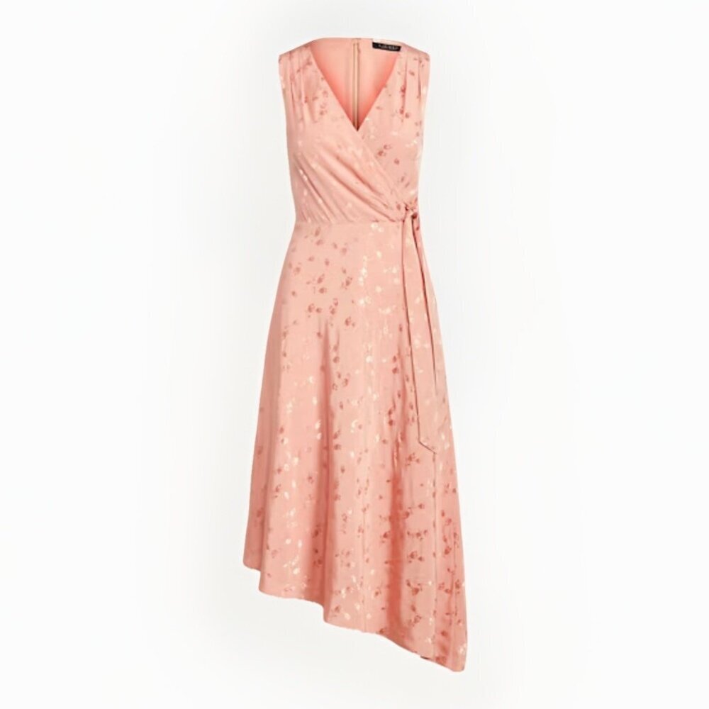 Ralph Lauren Floral Sleeveless Jacquard Dress Pink Rose Size 10 Wedding Guest